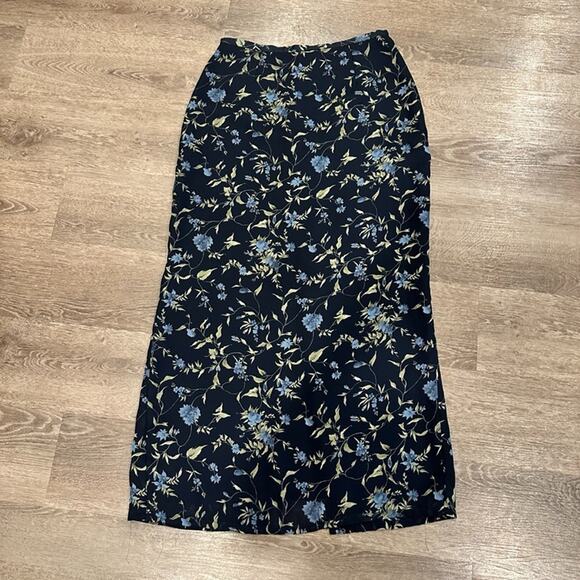 Vintage Old Navy Maxi Skirt Womens Size 4 Navy Blue Floral Lined Slit 90s Y2K - Picture 1 of 13